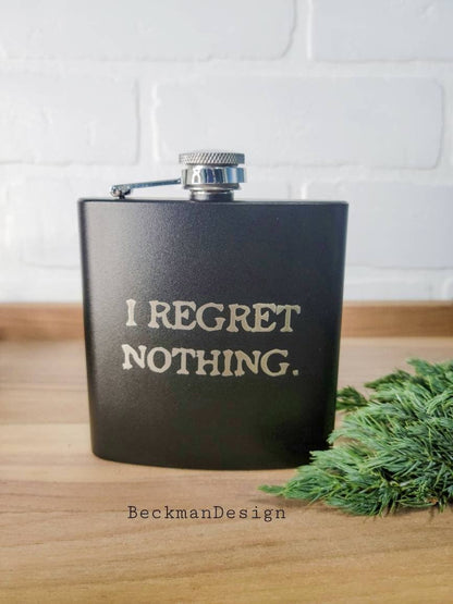 Beckman Design Beckman Design - Flask-  I Regret Nothing: Leather / Brown
