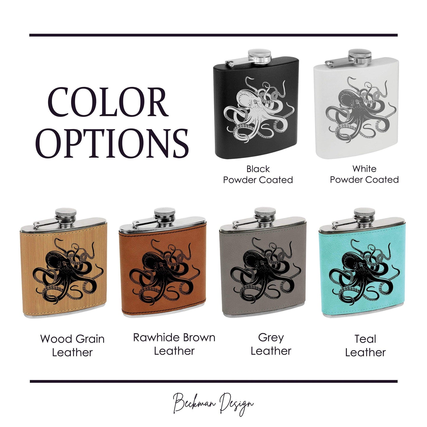 Beckman Design Beckman Design - Flask- Octopus Kraken: Leather / Teal