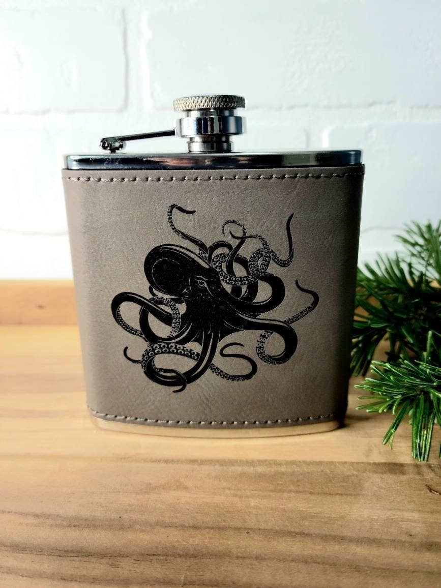 Beckman Design Beckman Design - Flask- Octopus Kraken: Leather / Teal