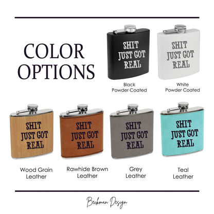 Beckman Design Beckman Design - Flask- Shit Just Got Real: Leather / Brown