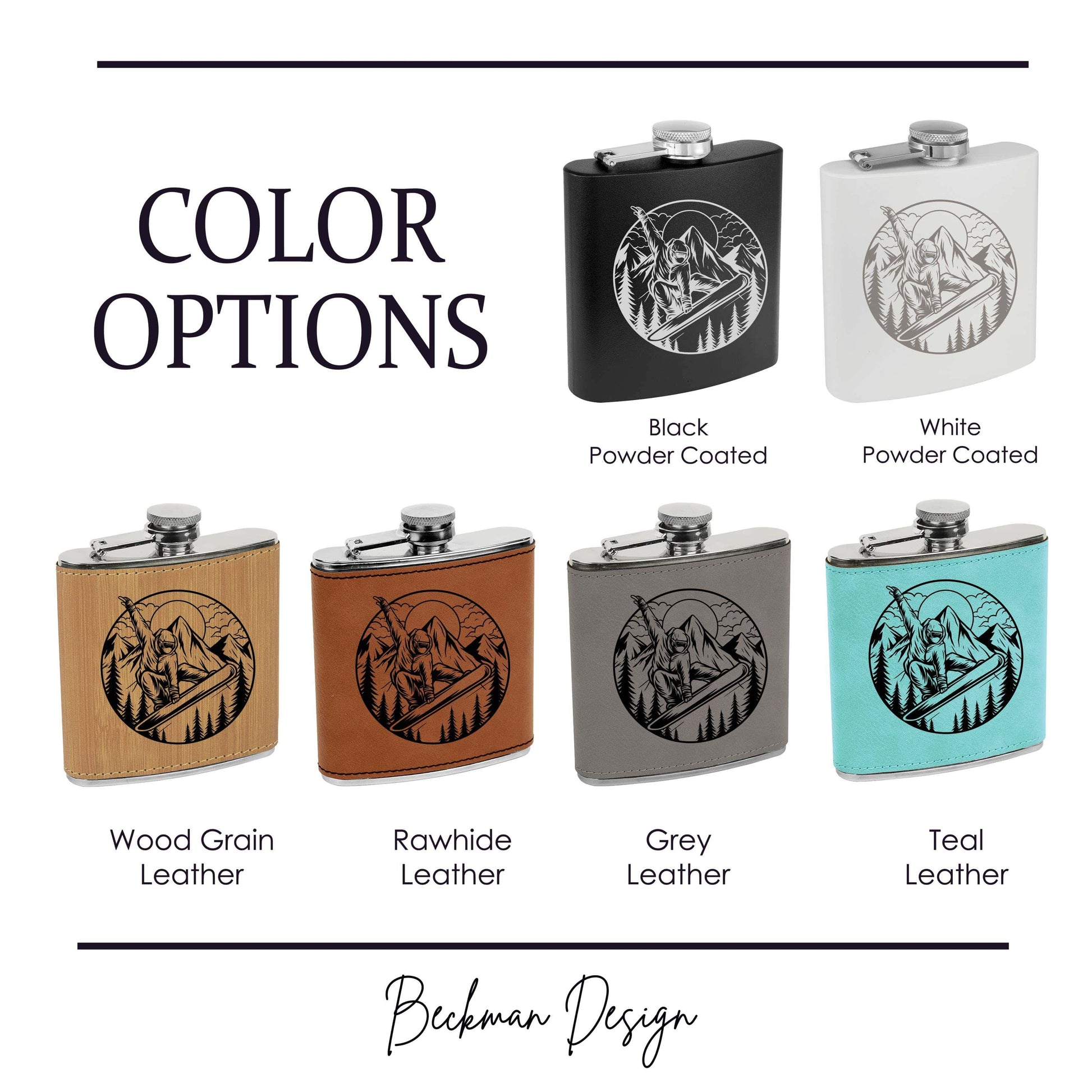 Beckman Design Beckman Design - Flask- Snowboarding on the Mountains: Leather / Teal