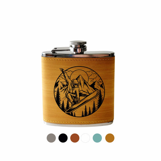 Beckman Design Beckman Design - Flask- Snowboarding on the Mountains: Leather / Teal