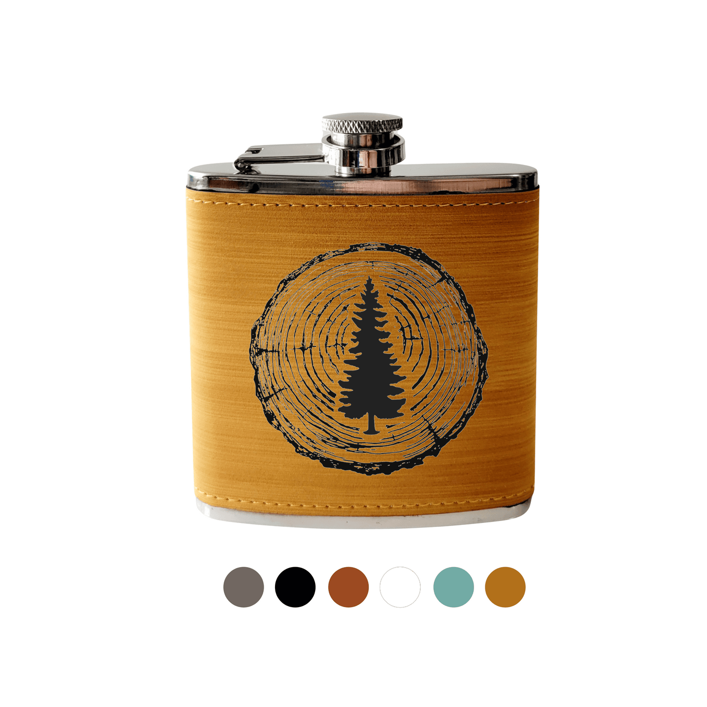 Beckman Design Beckman Design - Flask-Tree Ring with Evergreen Tree: Leather / Gray