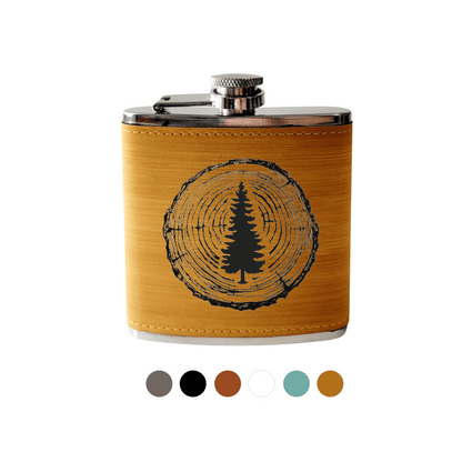 Beckman Design Beckman Design - Flask-Tree Ring with Evergreen Tree: Leather / Gray