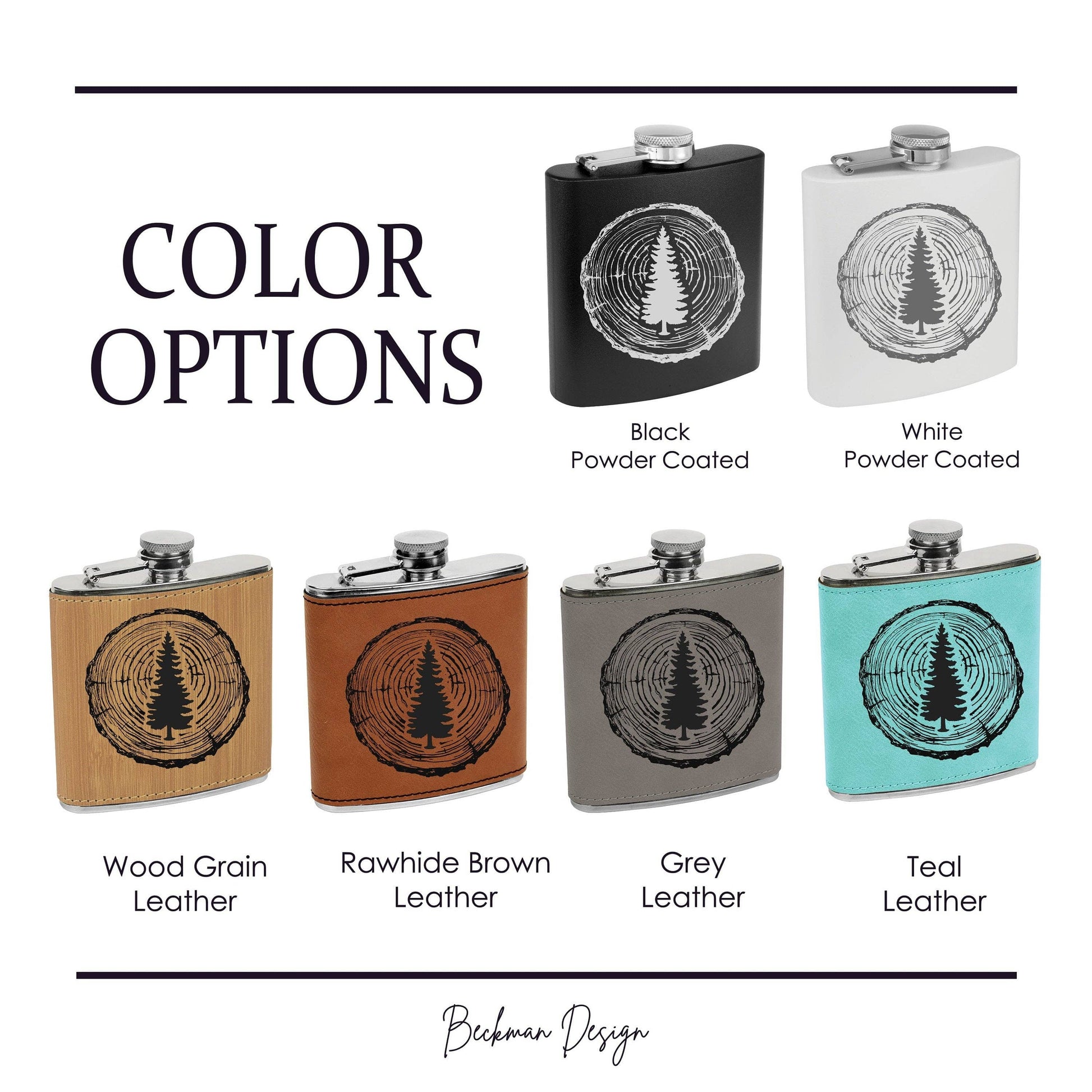 Beckman Design Beckman Design - Flask-Tree Ring with Evergreen Tree: Leather / Gray