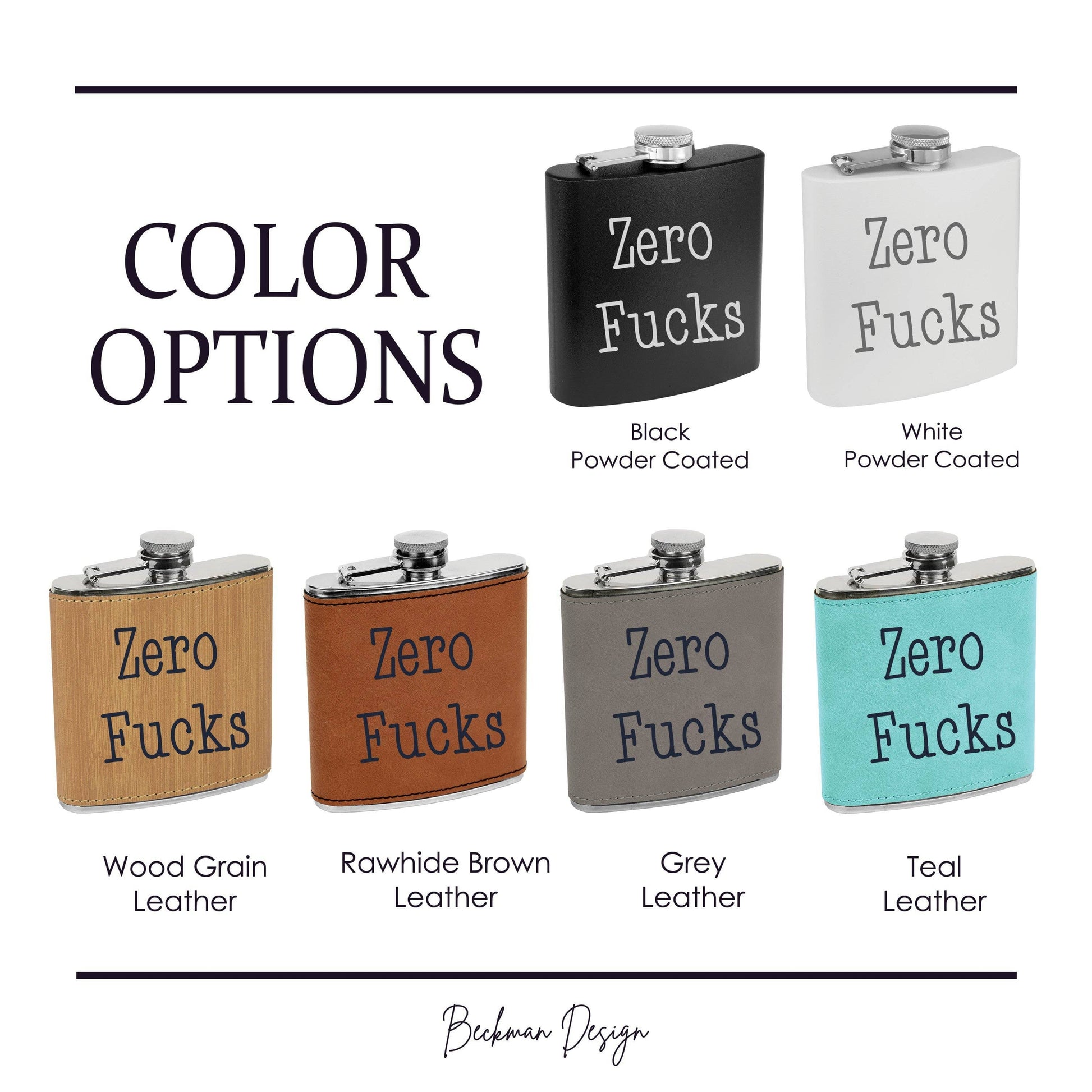Beckman Design Beckman Design - Flask- Zero Fucks: Leather / Teal