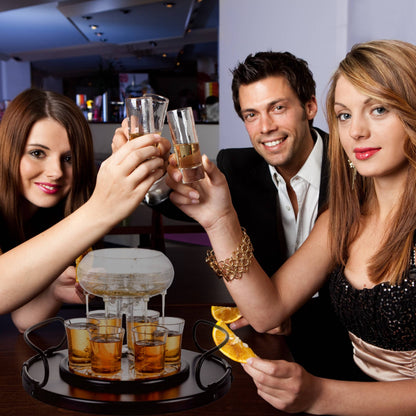 Bezrat Bezrat - 6 Shot Glass Dispenser Gift Set - Mahogany Tray Drinking Set