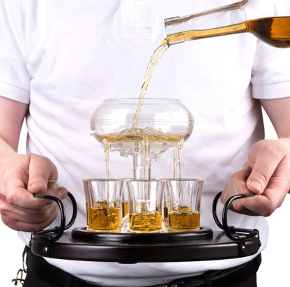 Bezrat Bezrat - 6 Shot Glass Dispenser Gift Set - Mahogany Tray Drinking Set