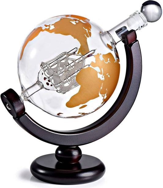 Bezrat Bezrat - Colored Globe Decanter on Wood Base