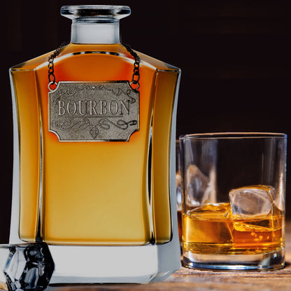 Bezrat Bezrat - Whiskey Decanter With Label Tags - Glass Airtight Stopper