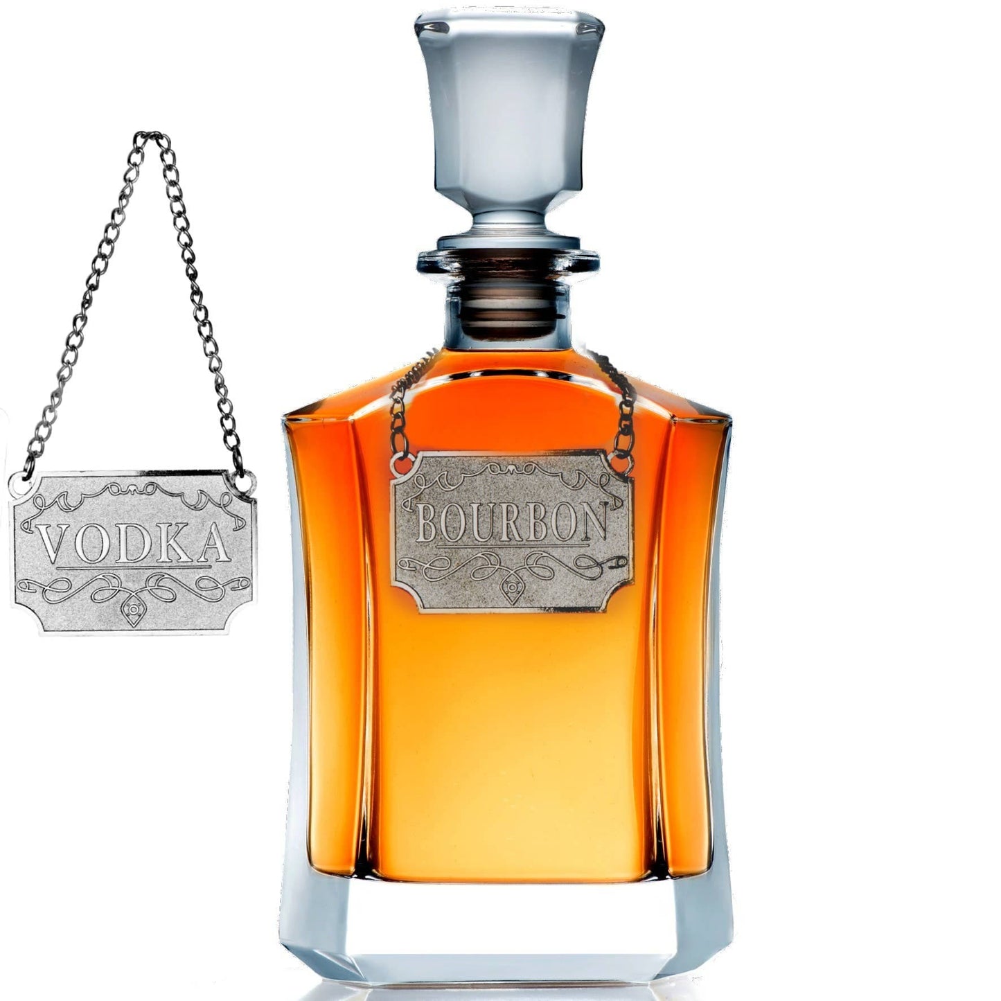 Bezrat Bezrat - Whiskey Decanter With Label Tags - Glass Airtight Stopper