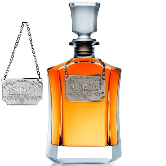 Bezrat Bezrat - Whiskey Decanter With Label Tags - Glass Airtight Stopper