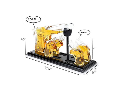 Bezrat Bezrat - Whiskey Gun Decanter &Shot Glasses Gift Set - Mahogany Tray