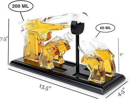 Bezrat Bezrat - Whiskey Gun Decanter &Shot Glasses Gift Set - Mahogany Tray