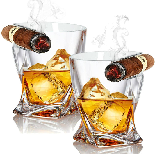 Bezrat Cigar Whiskey Glass - Old Fashioned Twist Whiskey Glass 2 Pk