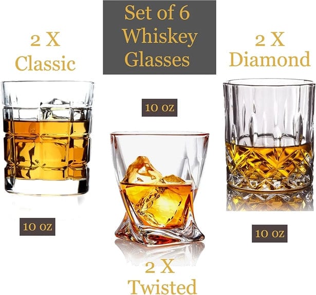 Bezrat Whiskey/Bourbon Glasses Mix and Match Whiskey Glasses - 10 oz