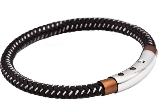 Blackjack Mens Jewelry Bracelet Blackjack Mens Jewelry - Men's Brown Leather And Chocolate Stainless Steel Bracelet