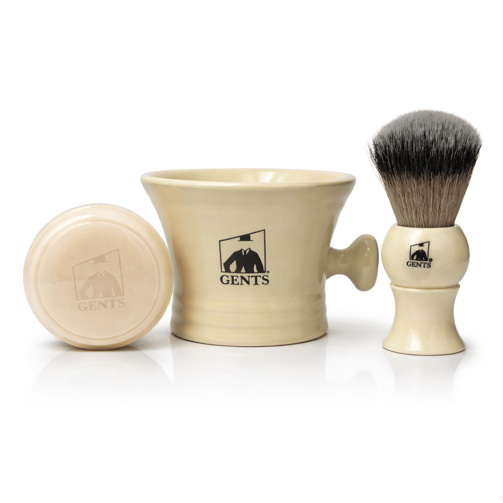 GENTS FINE GROOMING PRODUCTS GENTS FINE GROOMING PRODUCTS - GBS 3 Piece  Mug, brush and Shaving soap Set: Ivory
