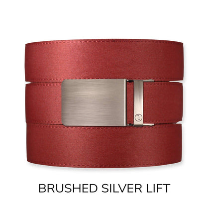 Tough Apparel - Brick Red Canvas+ Ratchet Belt & Buckle Set: Brushed Gold