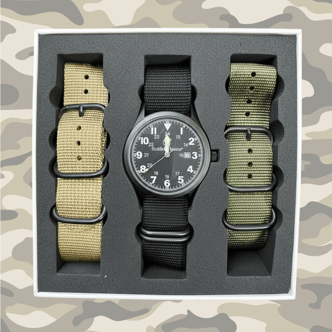 CALIBER GOURMET / CAMPCO CALIBER GOURMET / CAMPCO - 42MM Black Military Watch- 3 Nato Military Straps