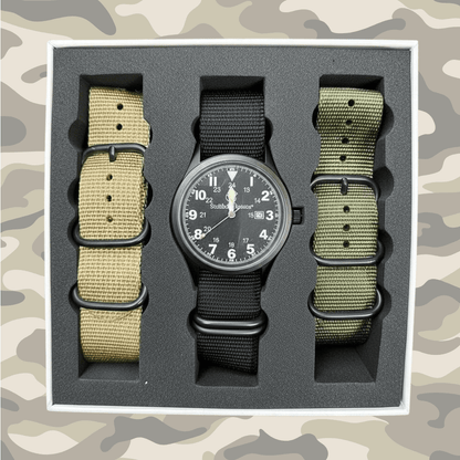 CALIBER GOURMET / CAMPCO CALIBER GOURMET / CAMPCO - 42MM Black Military Watch- 3 Nato Military Straps