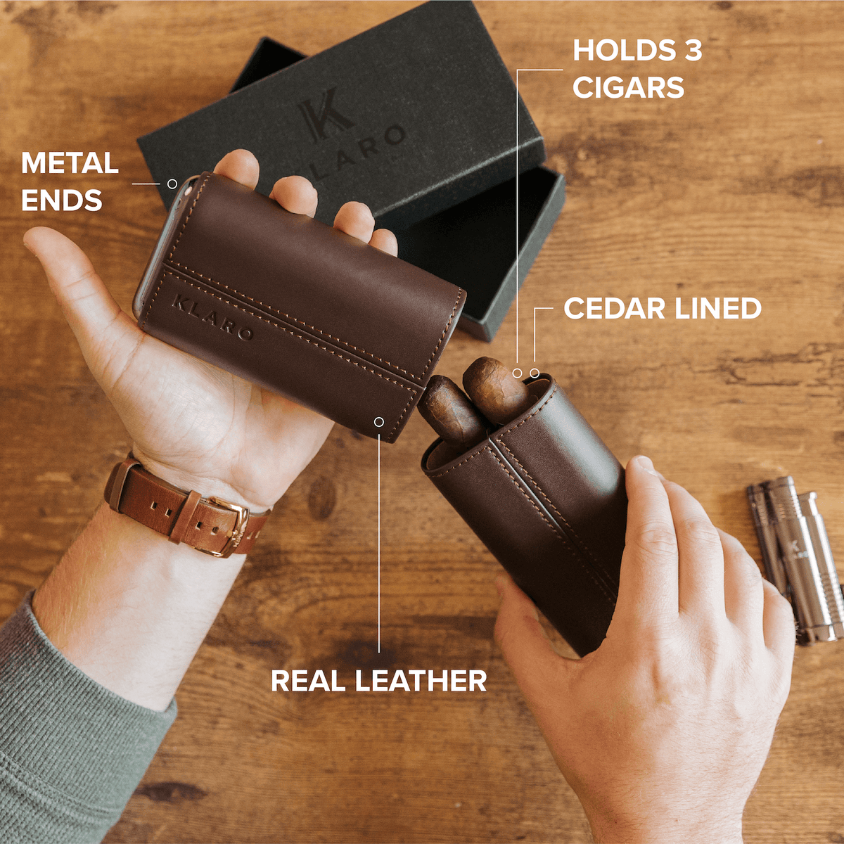 Case Elegance Case Elegance - Premium 3 Cigar Travel Case - Cocoa Brown