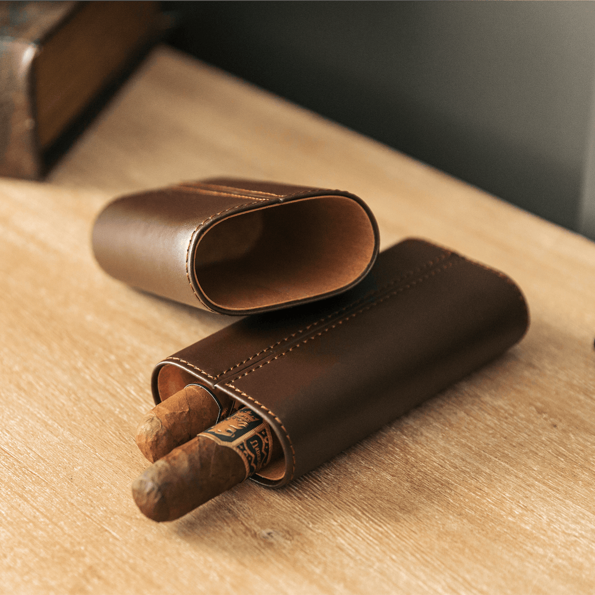 Case Elegance Case Elegance - Premium 3 Cigar Travel Case - Cocoa Brown