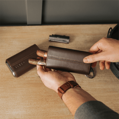 Case Elegance Case Elegance - Premium 3 Cigar Travel Case - Cocoa Brown