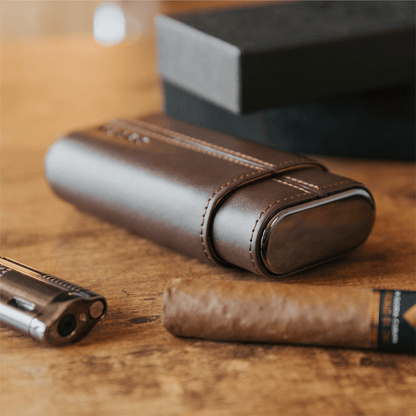 Case Elegance Case Elegance - Premium 3 Cigar Travel Case - Cocoa Brown