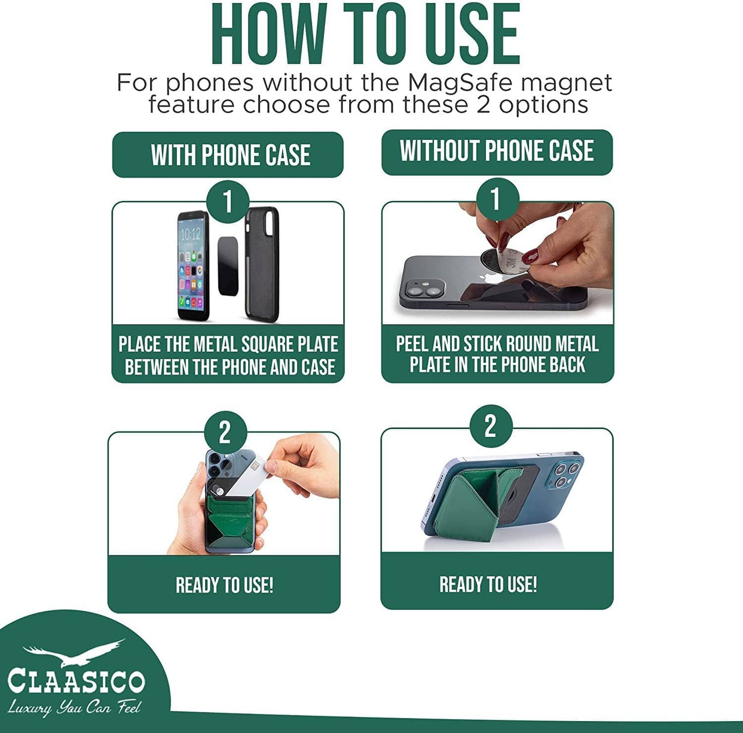 Claasico Claasico - Cell Phone Wallet with Magnetic Phone Stand: Black