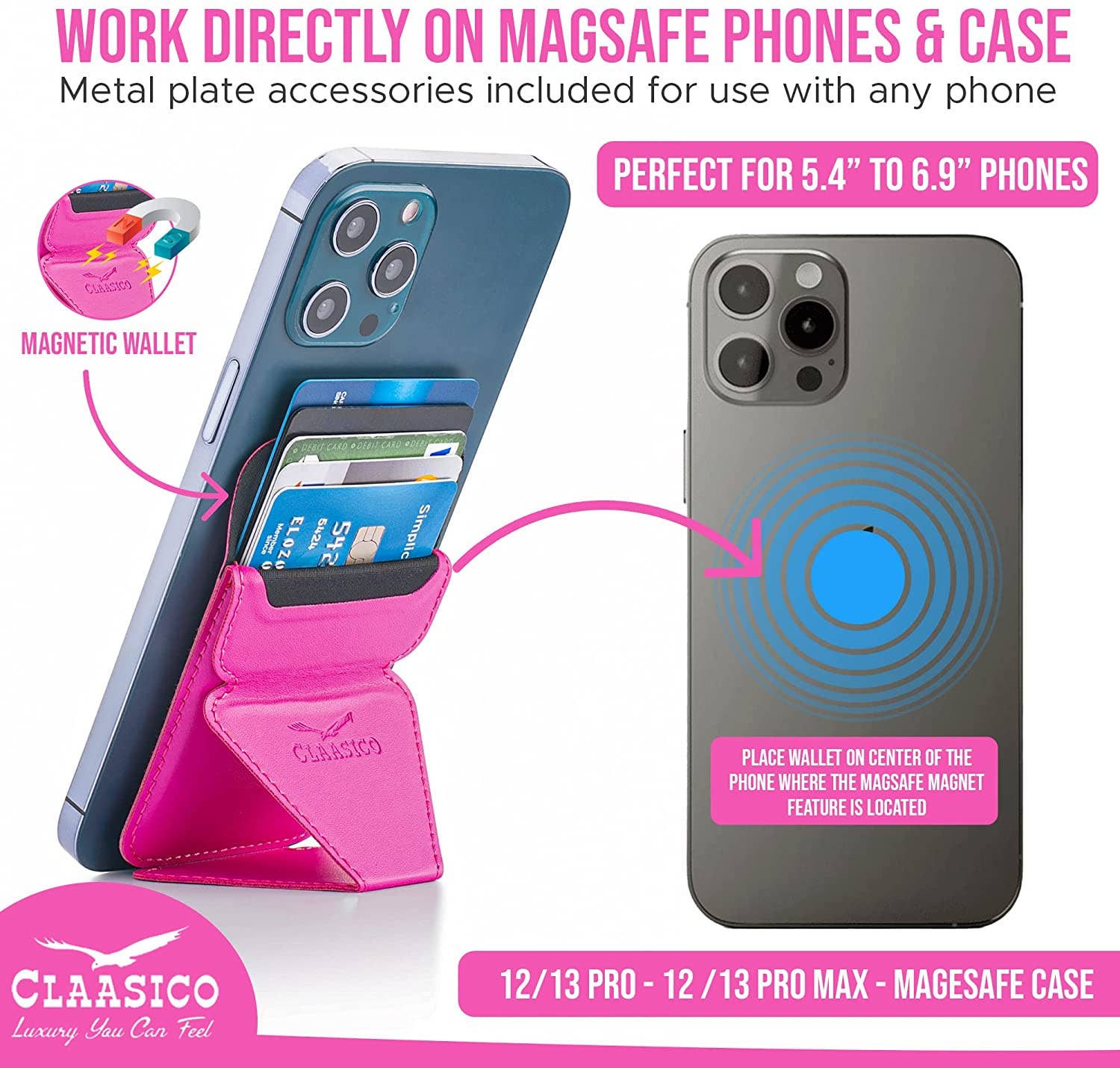 Claasico Claasico - Cell Phone Wallet with Magnetic Phone Stand: Black