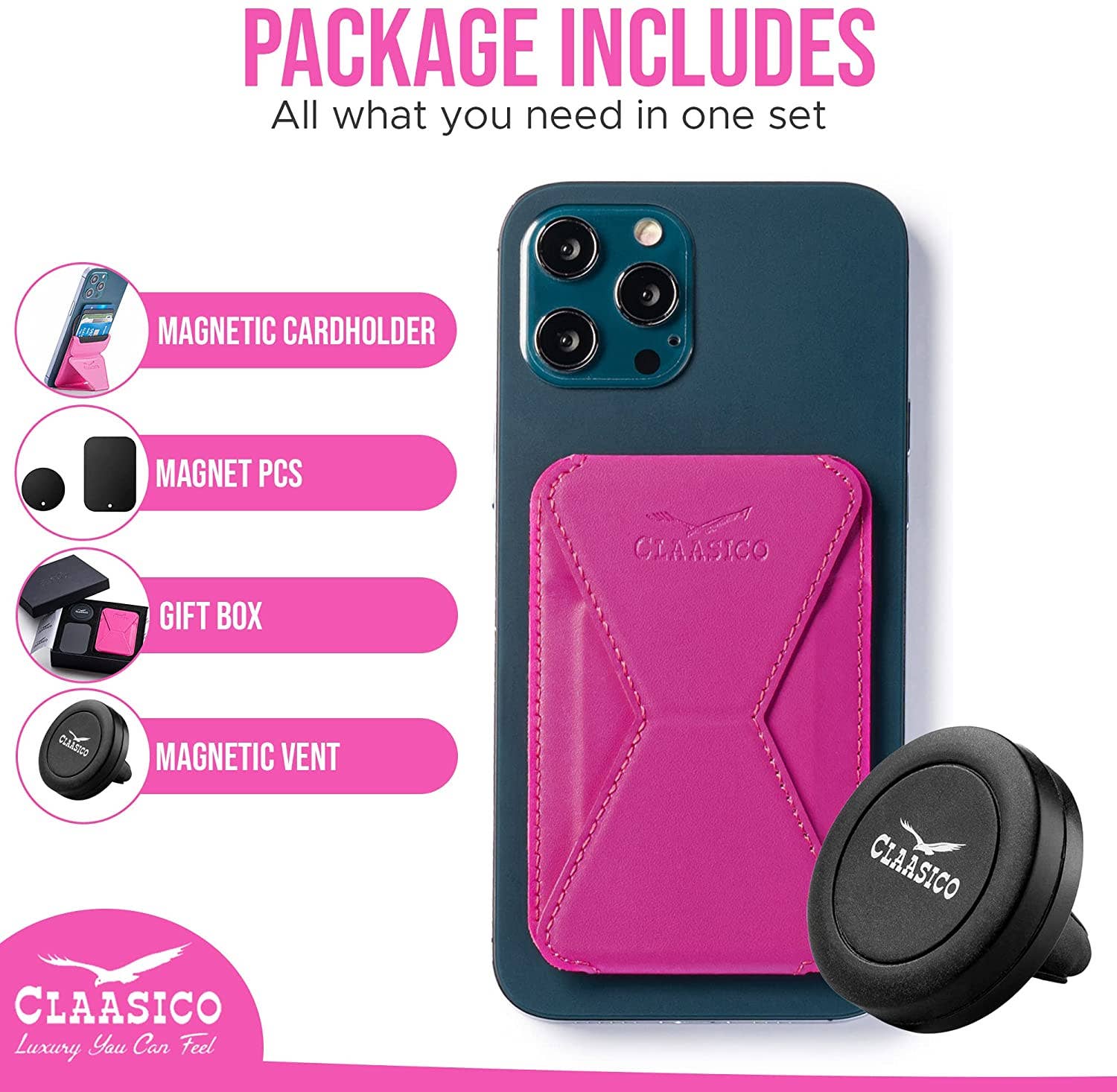 Claasico Claasico - Cell Phone Wallet with Magnetic Phone Stand: Black
