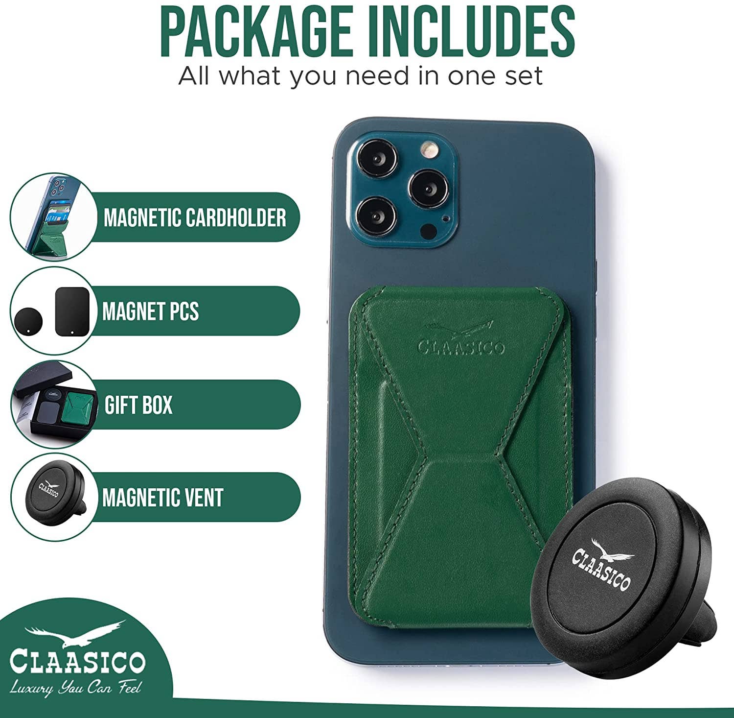 Claasico Claasico - Cell Phone Wallet with Magnetic Phone Stand: Black