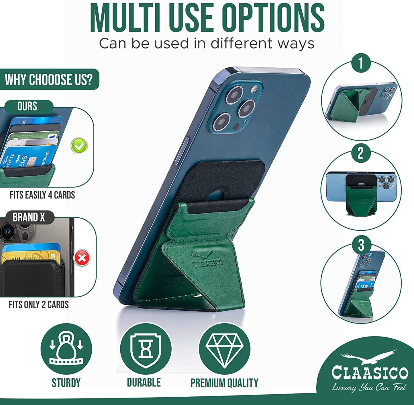 Claasico Claasico - Cell Phone Wallet with Magnetic Phone Stand: Black