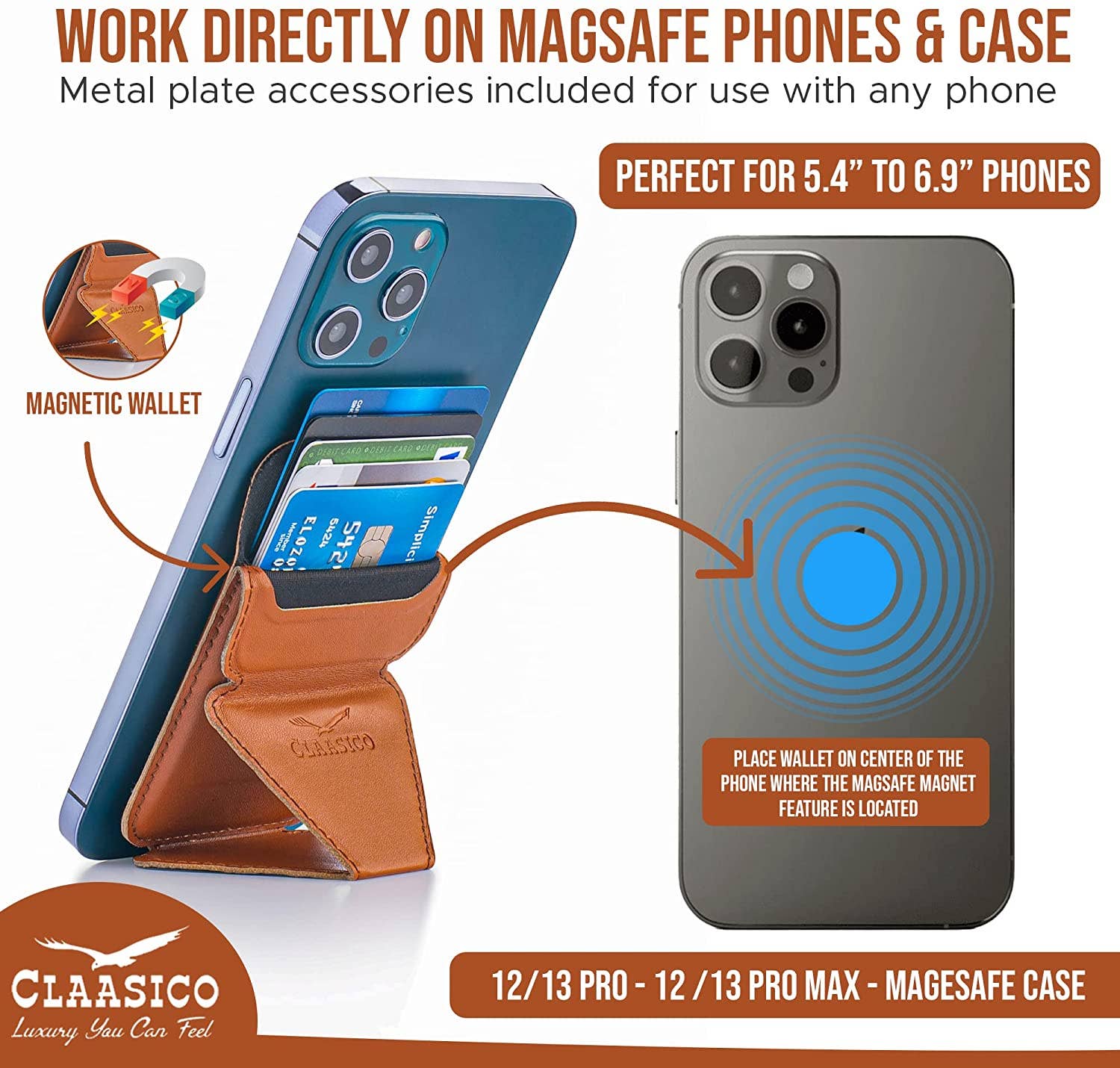 Claasico Claasico - Cell Phone Wallet with Magnetic Phone Stand: Black