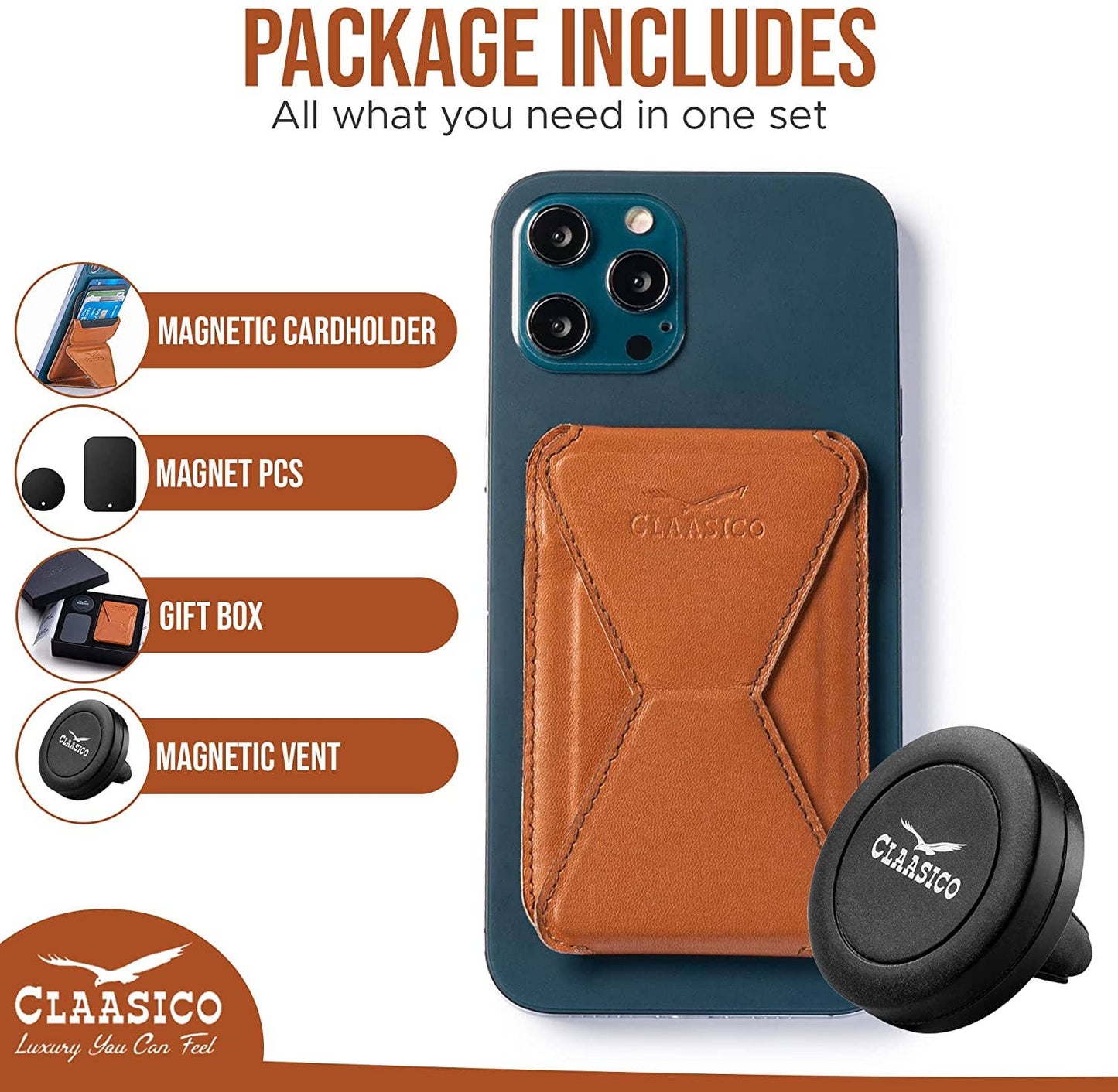 Claasico Claasico - Cell Phone Wallet with Magnetic Phone Stand: Black