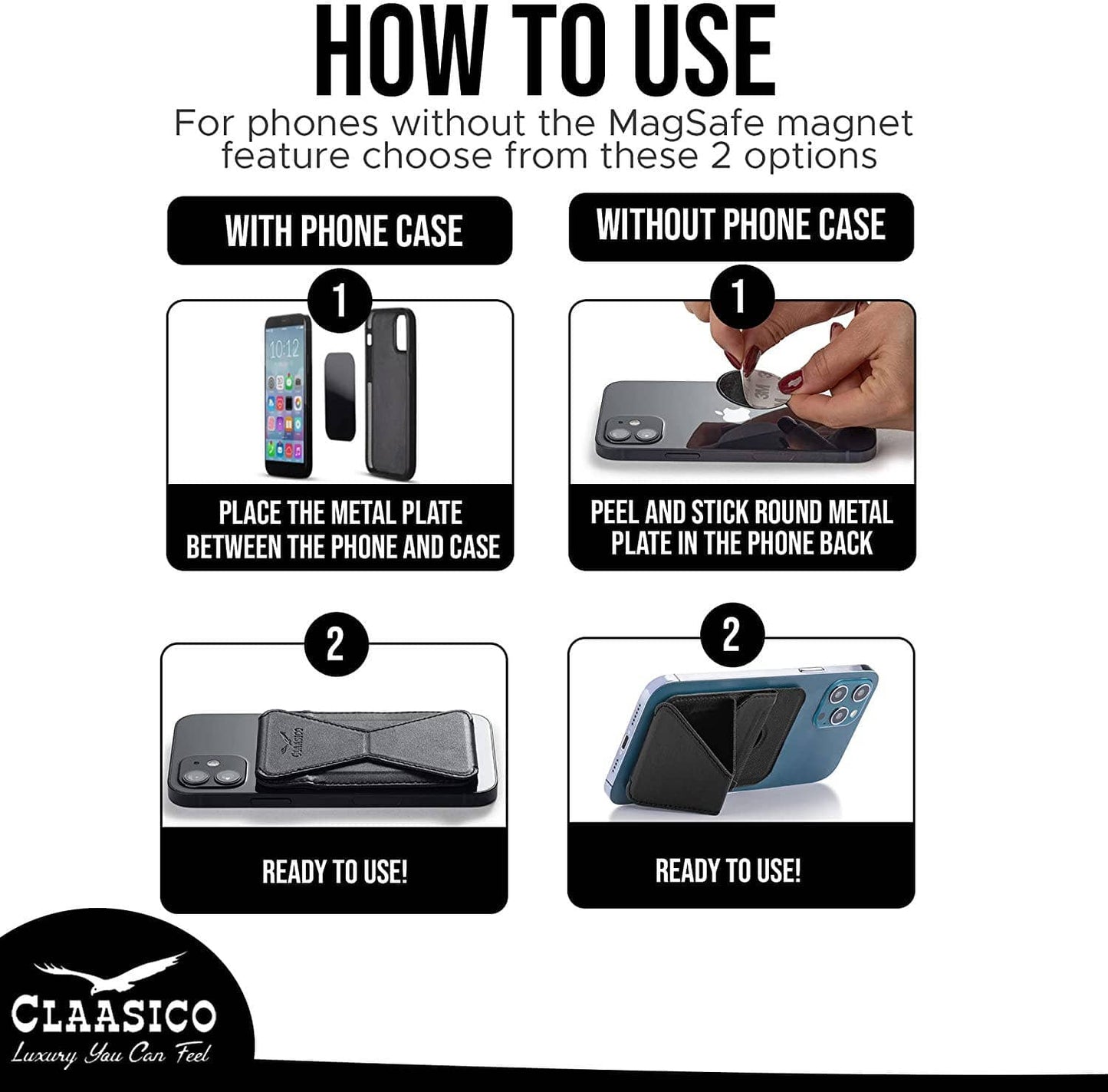 Claasico Claasico - Cell Phone Wallet with Magnetic Phone Stand: Black