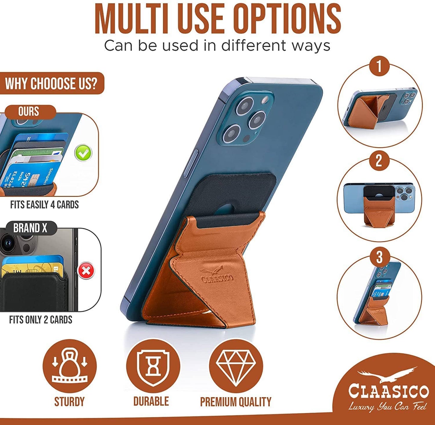 Claasico Claasico - Cell Phone Wallet with Magnetic Phone Stand: Black