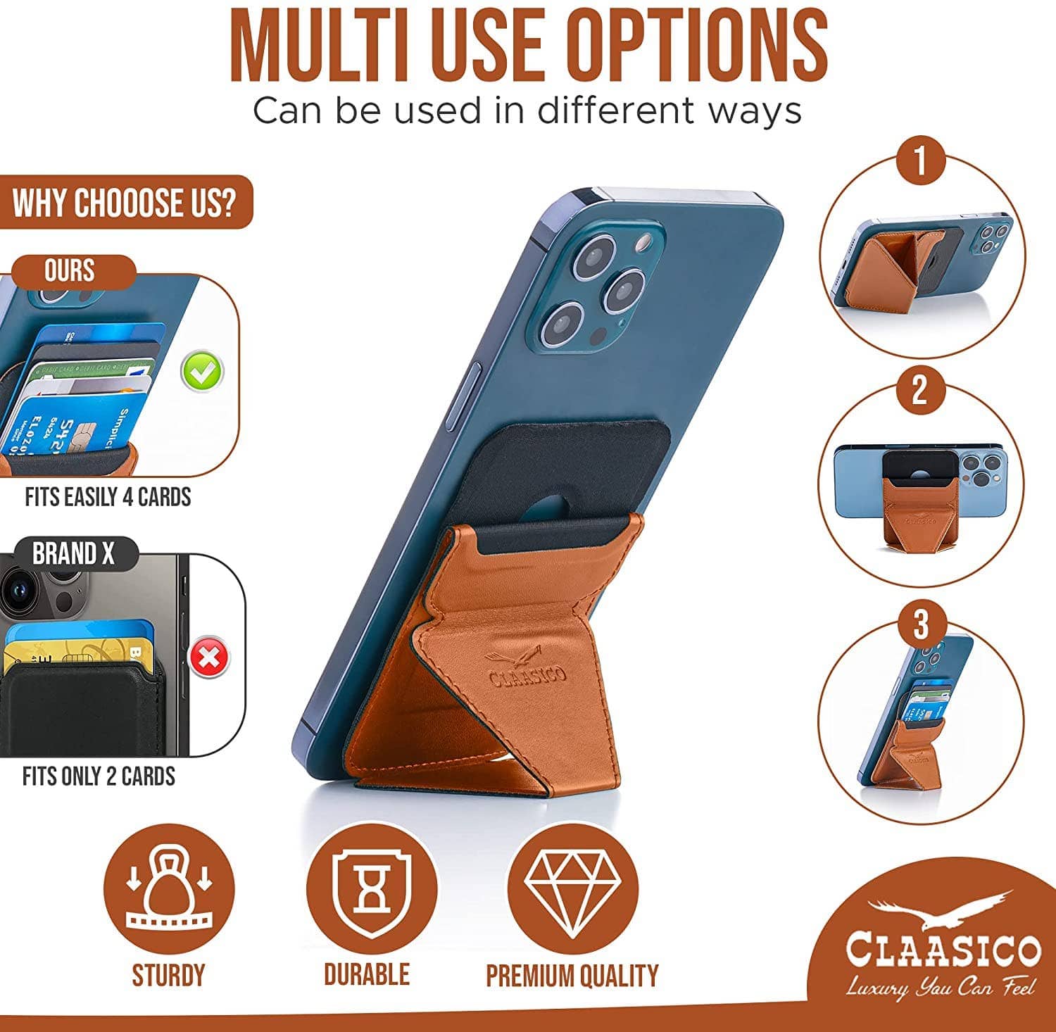 Claasico Claasico - Cell Phone Wallet with Magnetic Phone Stand: Black
