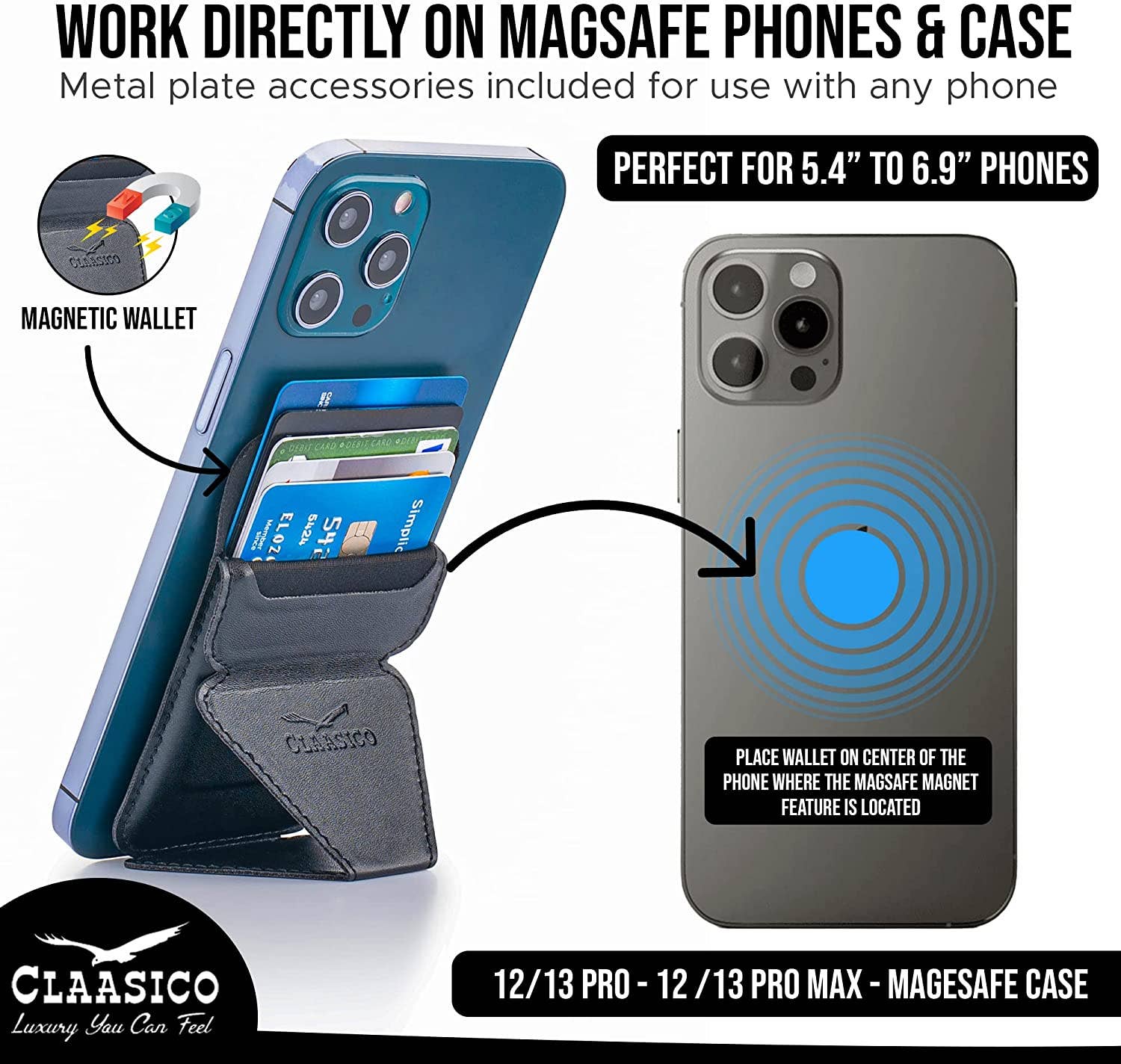 Claasico Claasico - Cell Phone Wallet with Magnetic Phone Stand: Black