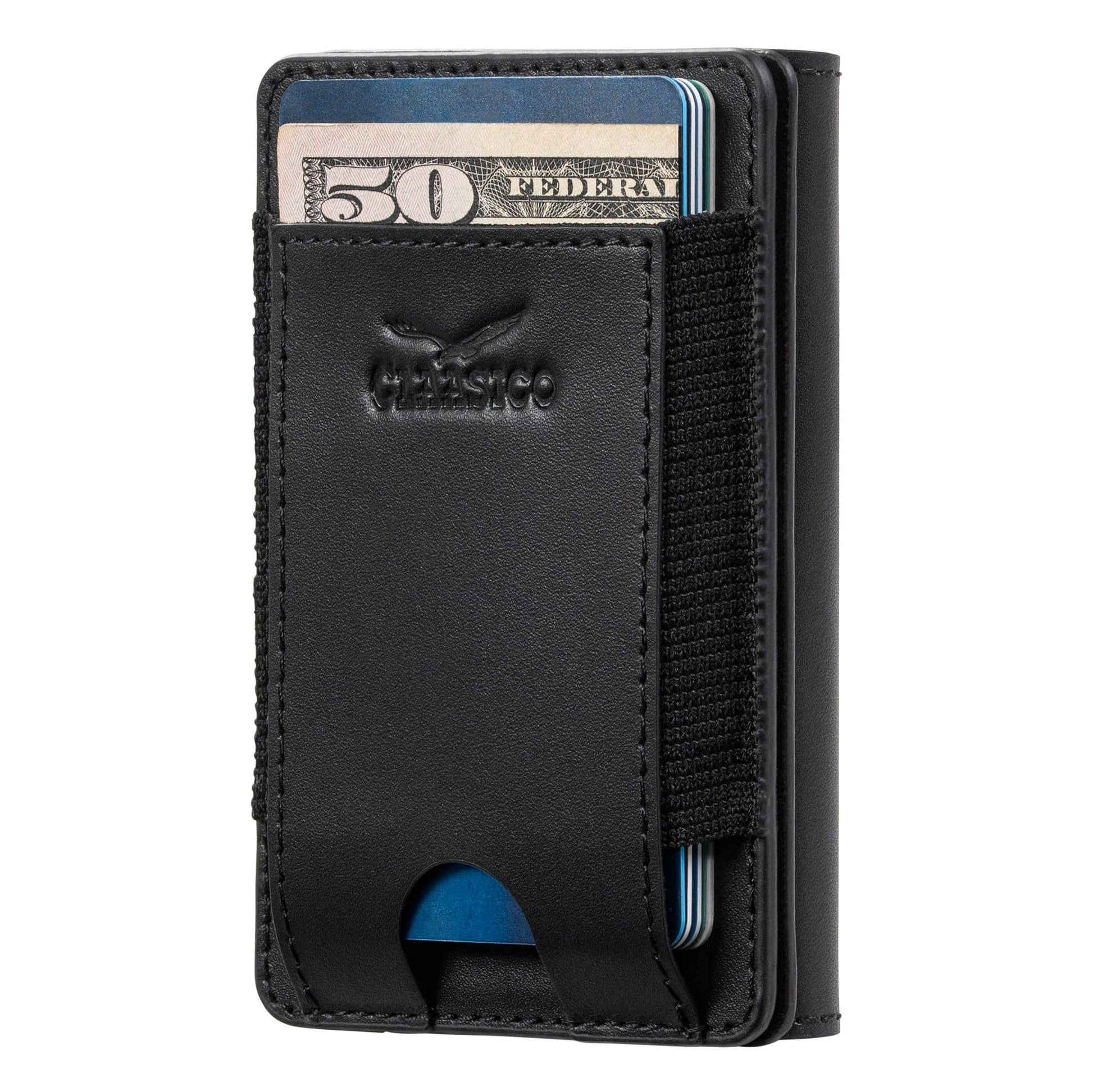 Claasico Claasico - Claasico MagSafe Wallet for Men | Slim RFID Blocking Leather Card Holder with Pop-Up Mechanism: Black