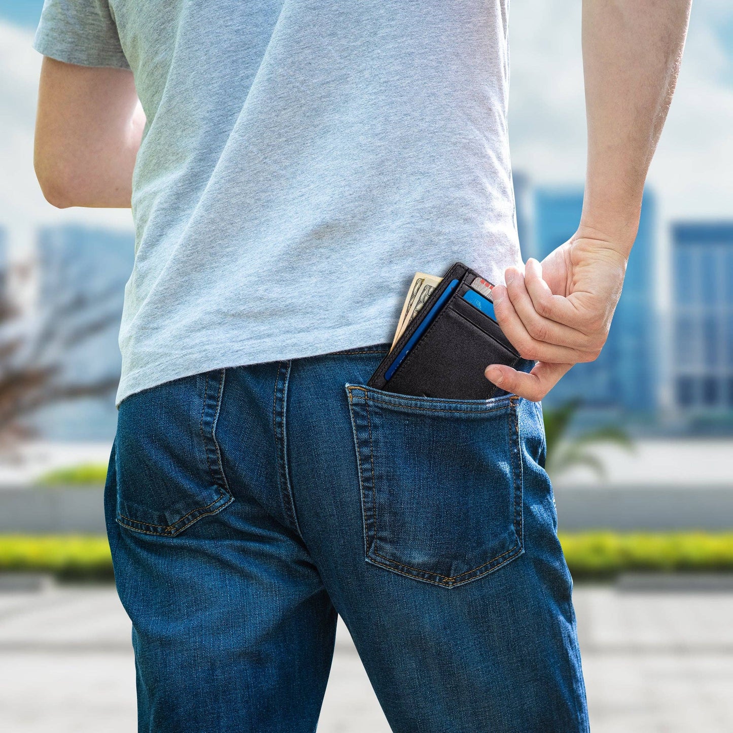 Claasico Claasico - Front Pocket Minimalist Leather card holder Wallet.: Blue