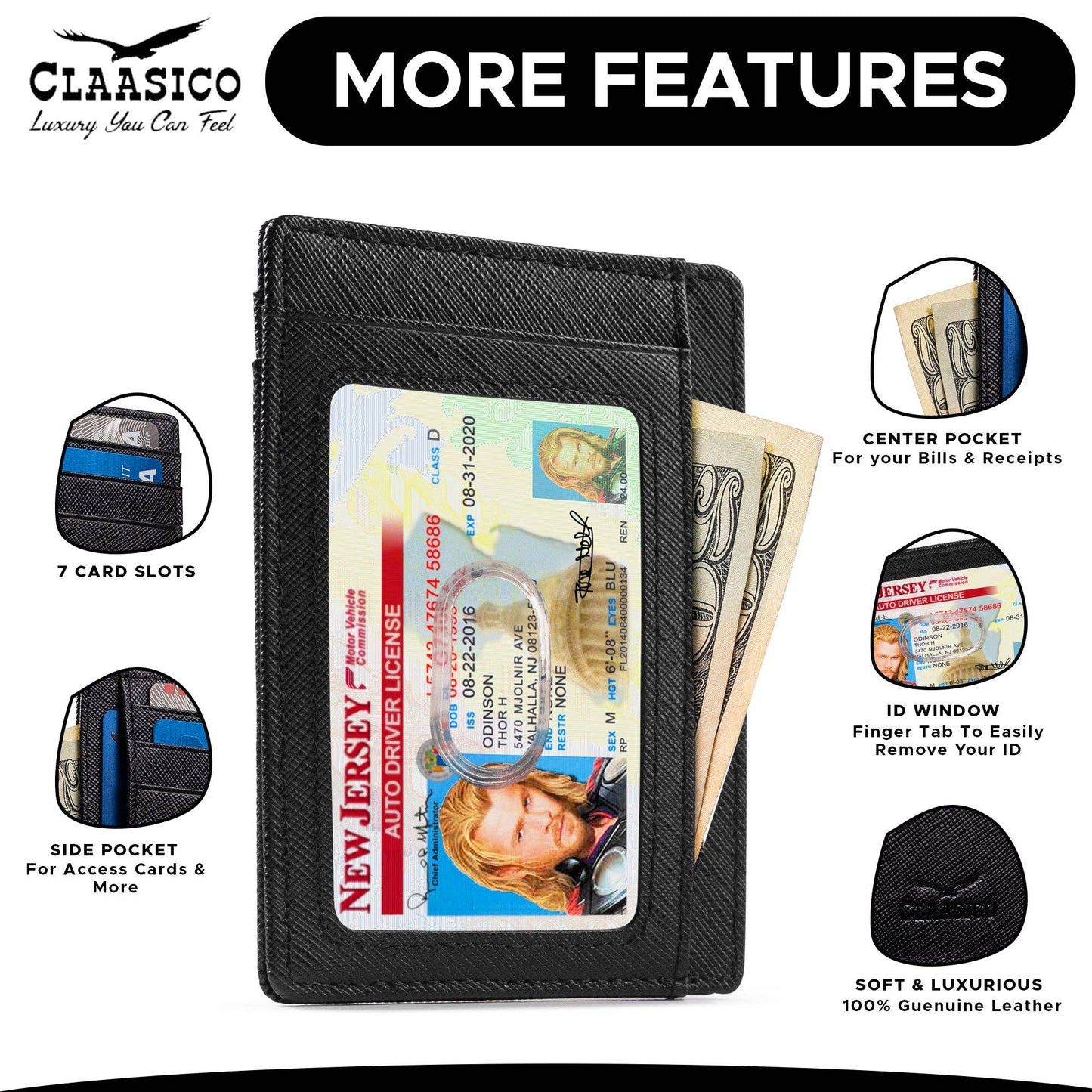 Claasico Claasico - Front Pocket Minimalist Leather card holder Wallet.: Blue