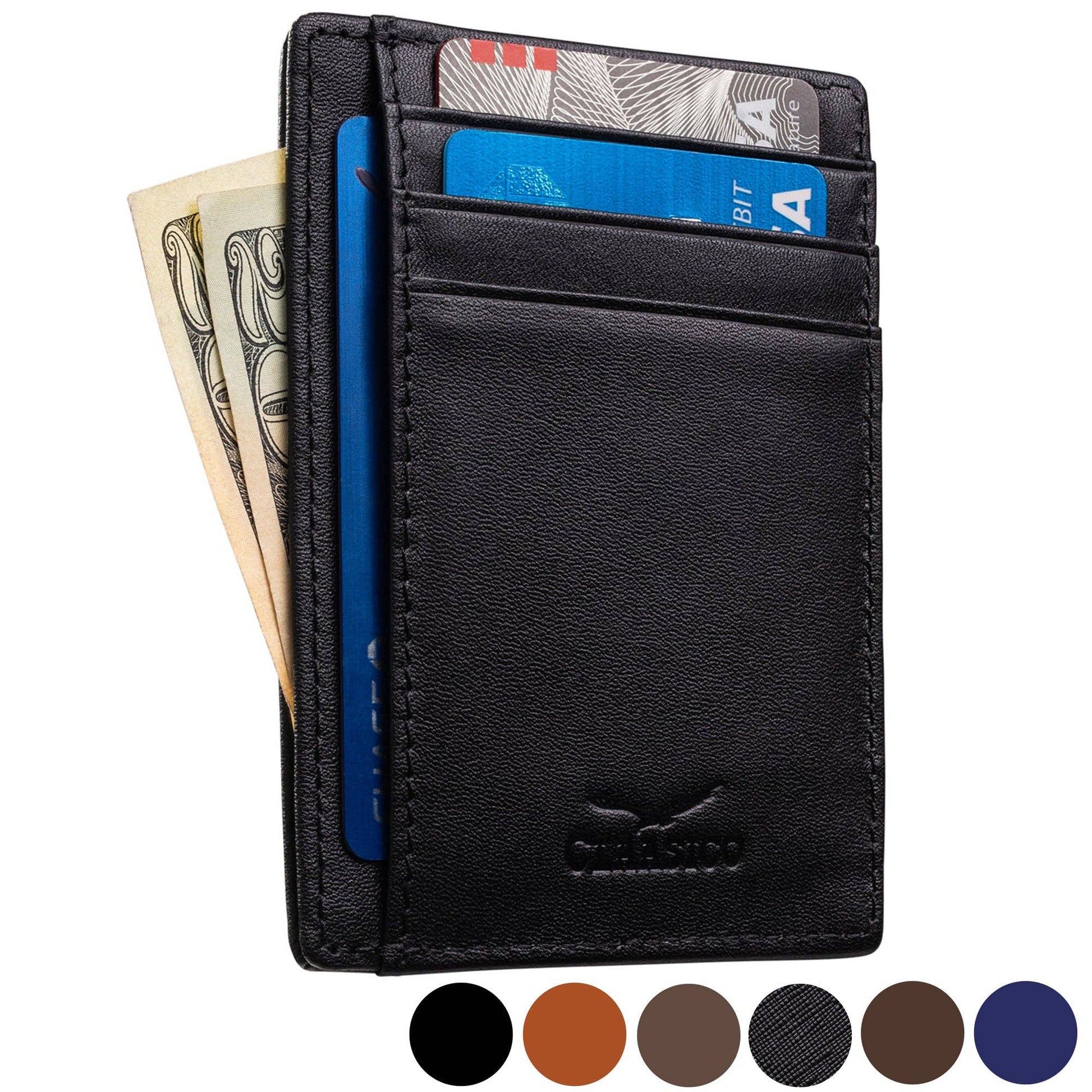 Claasico Claasico - Front Pocket Minimalist Leather card holder Wallet.: Blue
