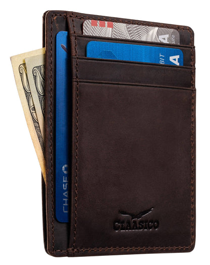 Claasico Claasico - Front Pocket Minimalist Leather card holder Wallet.: Blue