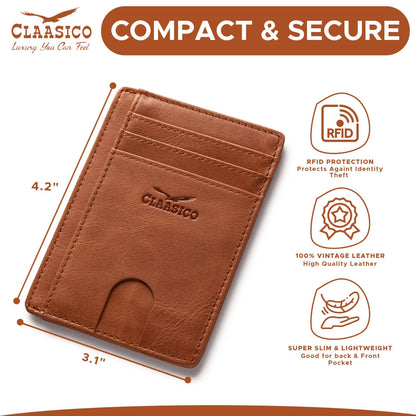 Claasico Claasico - Front Pocket Minimalist Leather card holder Wallet.: Blue