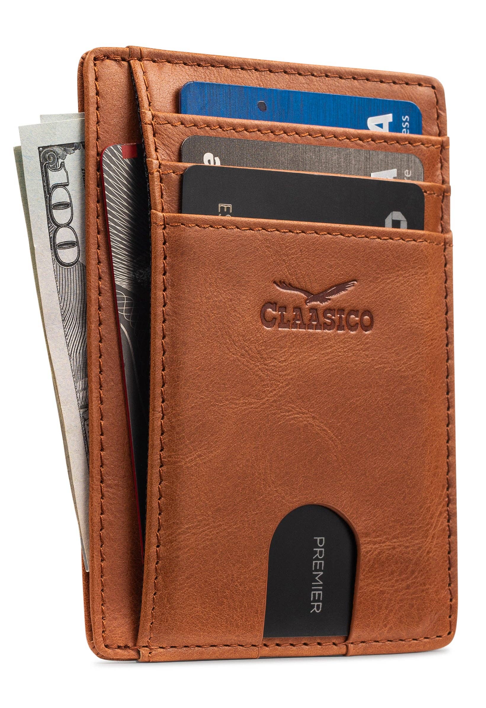 Claasico Claasico - Front Pocket Minimalist Leather card holder Wallet.: Blue