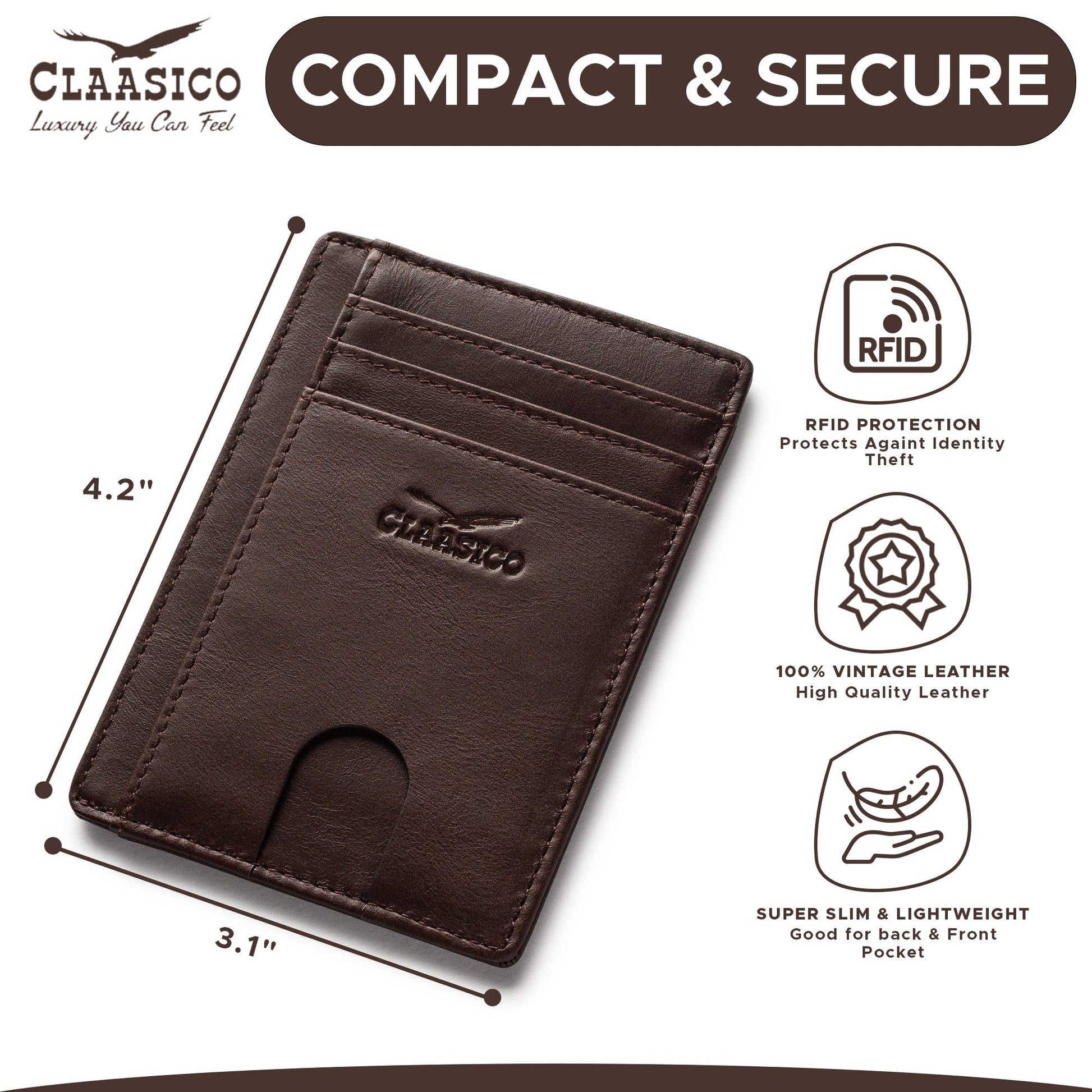 Claasico Claasico - Front Pocket Minimalist Leather card holder Wallet.: Blue