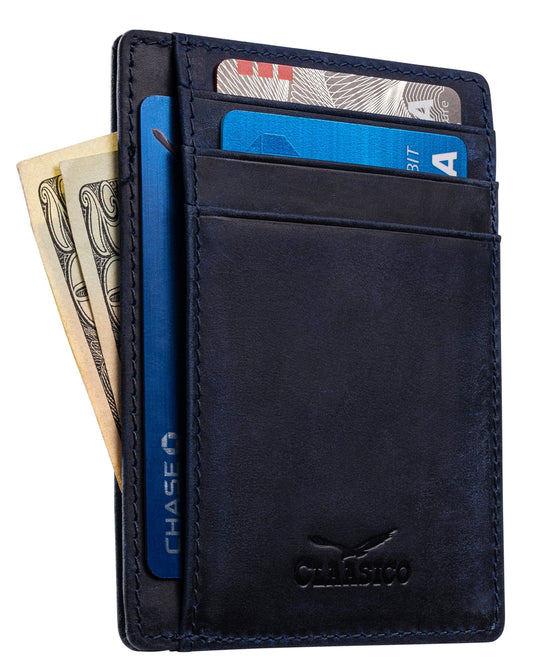 Claasico Claasico - Front Pocket Minimalist Leather card holder Wallet.: Blue