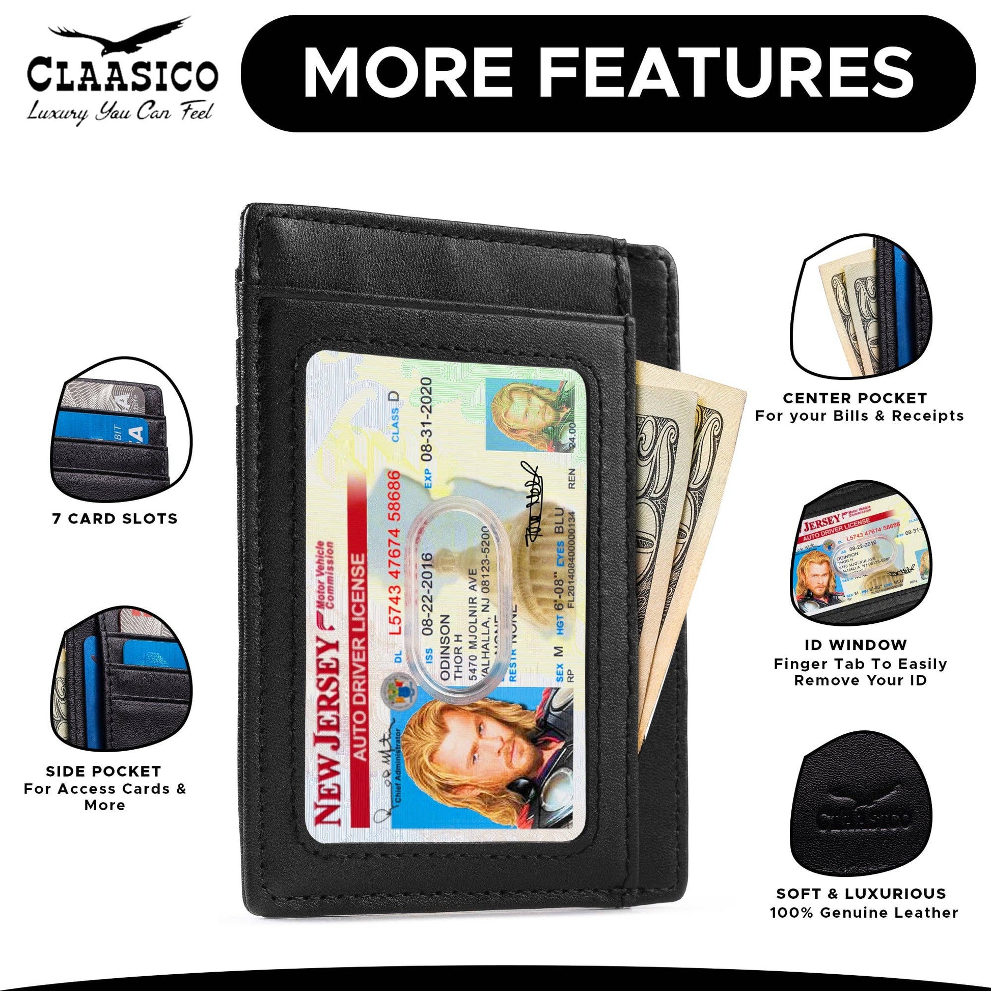 Claasico Claasico - Front Pocket Minimalist Leather card holder Wallet.: Coffee